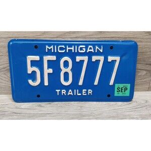 Michigan Trailer License Plate Blue Metallic 5F8777 Auto Garage Man Cave Decor